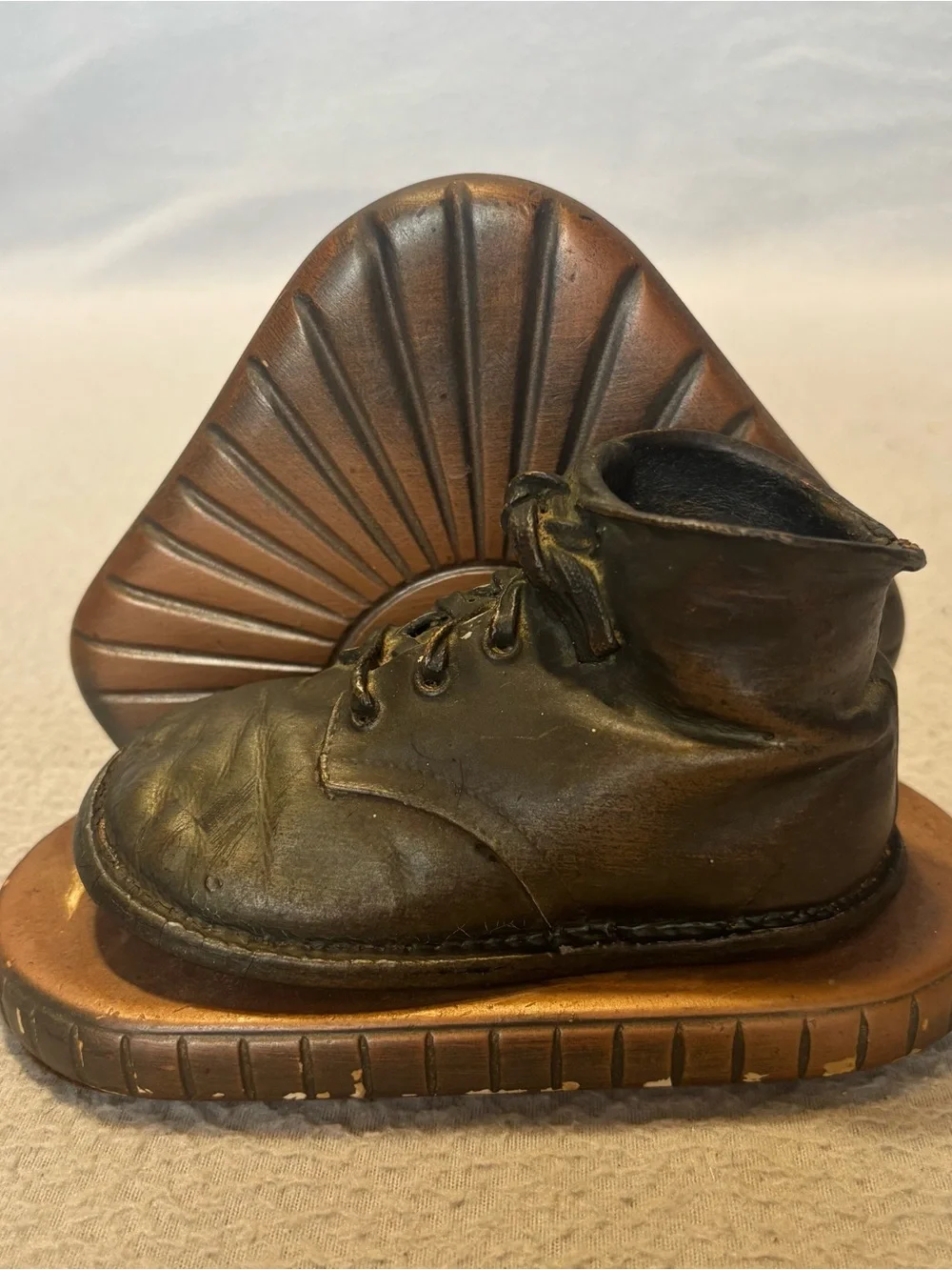 VTG Metal Dipped Baby Shoe Desk Accessory Pencil Holder Décor Book End